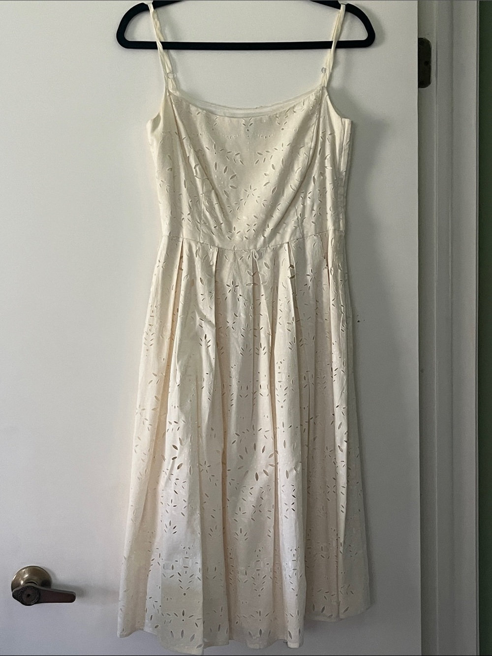 ABS Allen Schwartz Cream Eyelet Midi Dress with Spaghetti Straps